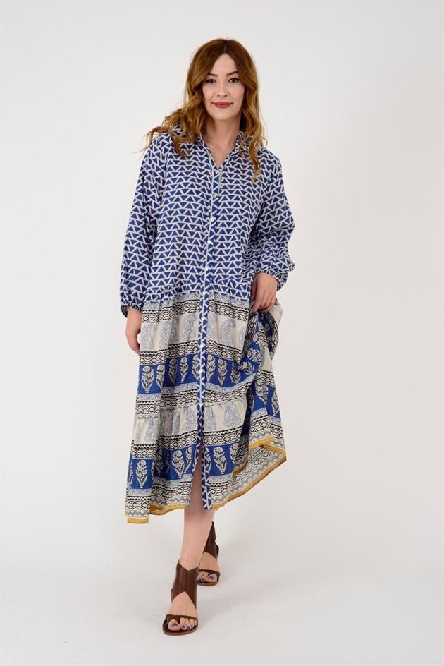 AN10385 MARIN ETNİK DESENLİ GÖMLEK ELBİSE