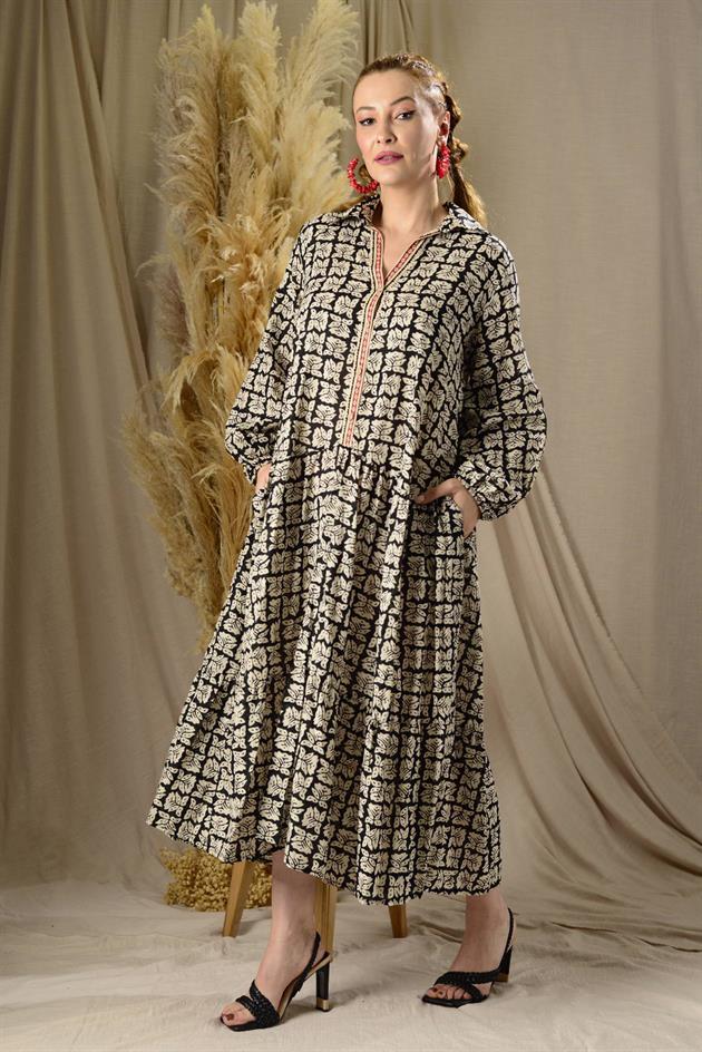 AN10385 MARIN DÜĞME DETAYLI ELBİSE