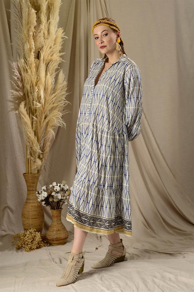 AN10385 MARIN DÜĞME DETAYLI ELBİSE