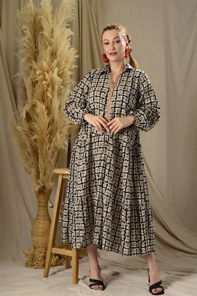 AN10385 MARIN DÜĞME DETAYLI ELBİSE