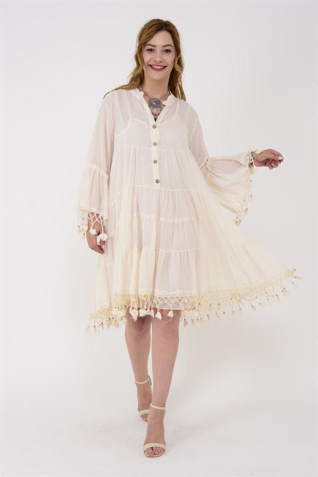 AN10387 ISMIRA PÜSKÜLLÜ HAM KISA ELBİSE