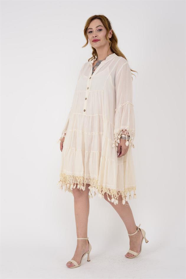 AN10387 ISMIRA PÜSKÜLLÜ HAM KISA ELBİSE