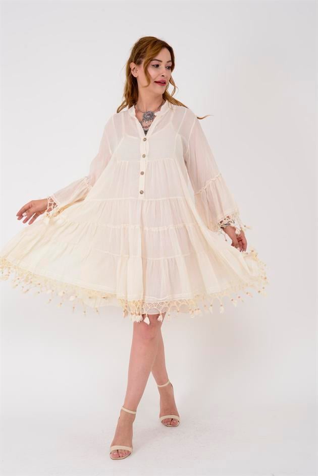 AN10387 ISMIRA PÜSKÜLLÜ HAM KISA ELBİSE