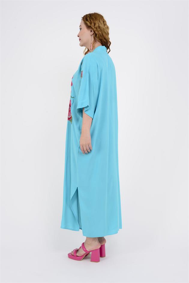 AN10391 GÜL DESEN V YAKA ELBİSE