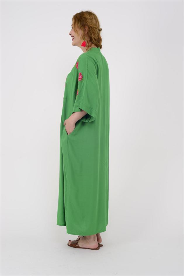 AN10391 GÜL DESEN V YAKA ELBİSE