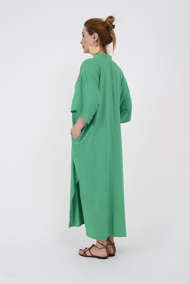 AN10391 GÜL DESEN V YAKA ELBİSE