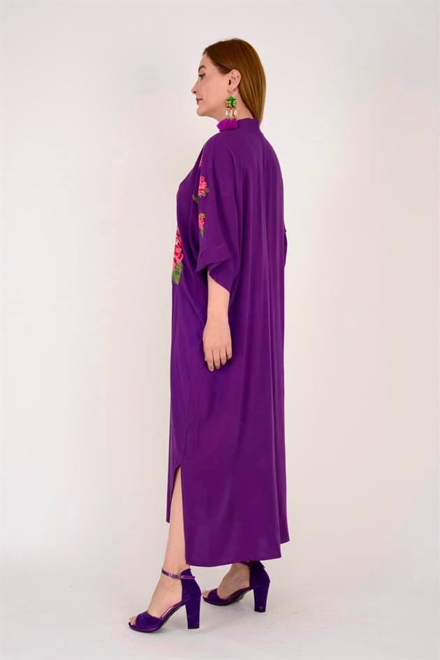 AN10391 GÜL DESEN V YAKA ELBİSE