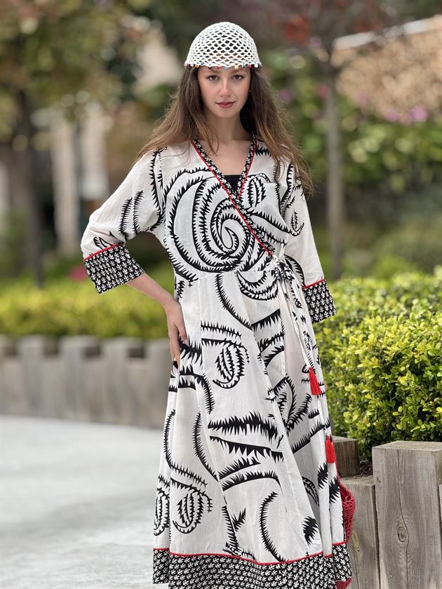 AN10419 MARIN PÜSKÜL BAĞCIK DETAYLI KAP ELBİSE