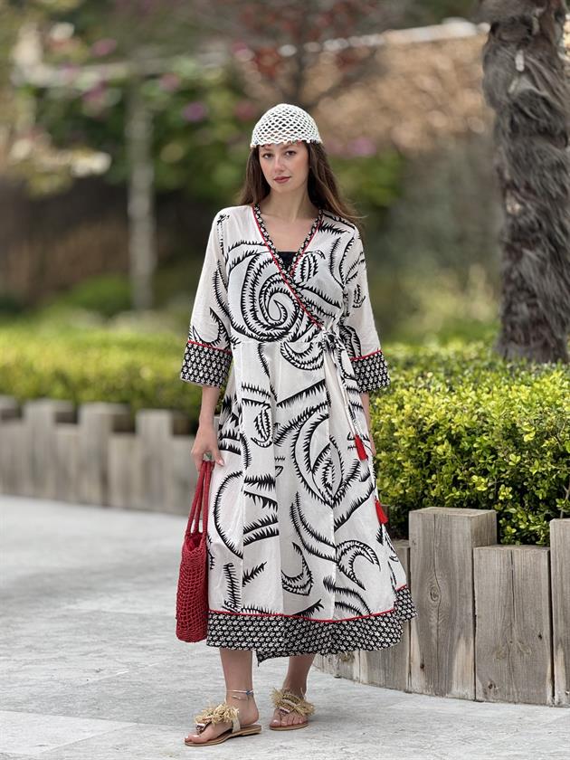 AN10419 MARIN PÜSKÜL BAĞCIK DETAYLI KAP ELBİSE