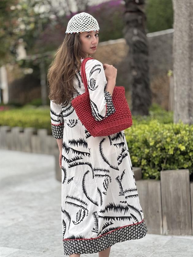 AN10419 MARIN PÜSKÜL BAĞCIK DETAYLI KAP ELBİSE