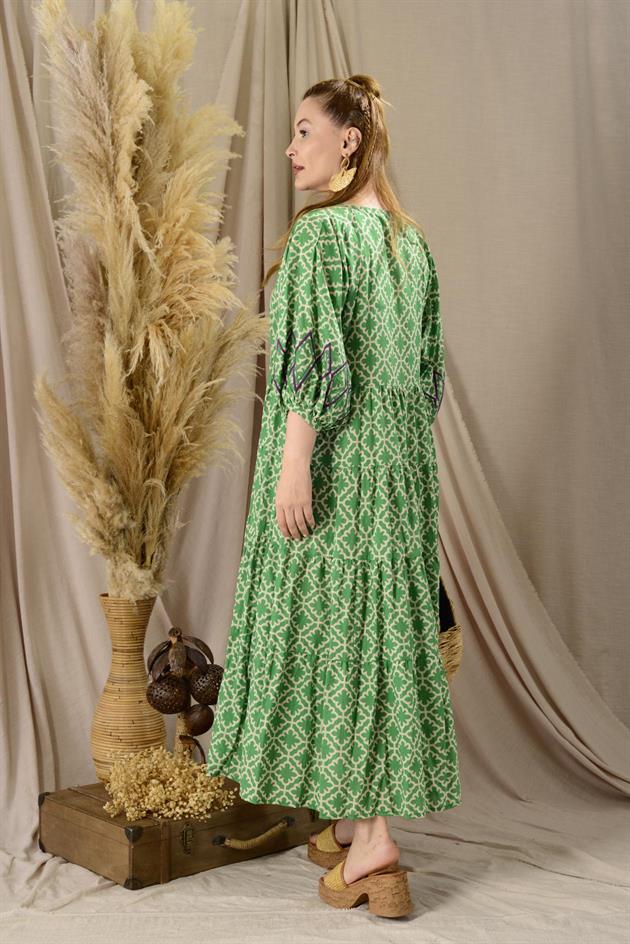 AN10440-1 MARIN NAKIŞ DETAYLI V YAKA ELBİSE