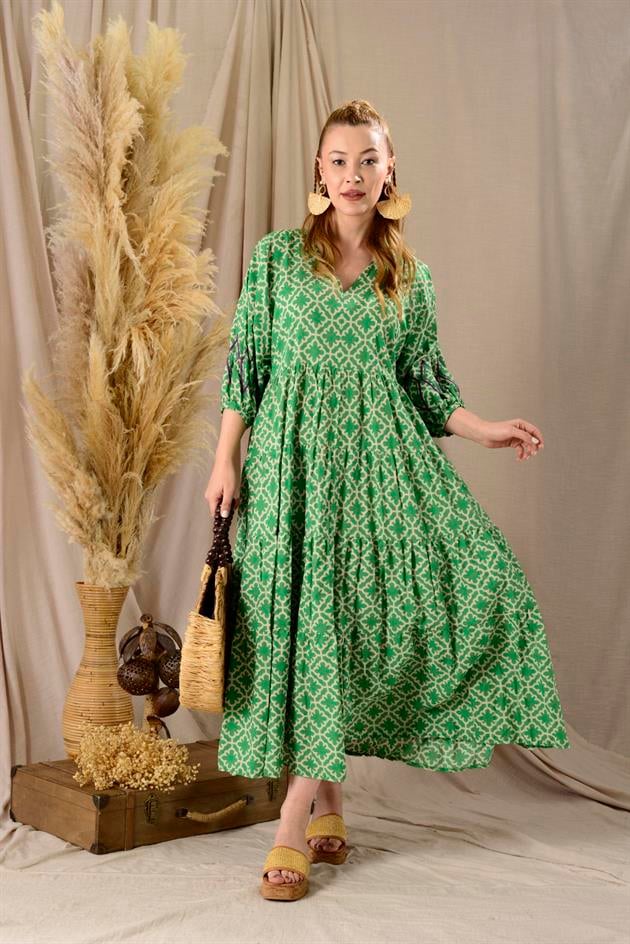 AN10440-1 MARIN NAKIŞ DETAYLI V YAKA ELBİSE