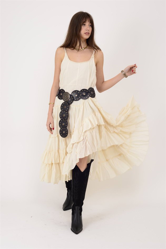 AN10475 KARMEN ASKILI HAM BOHEM ELBİSE