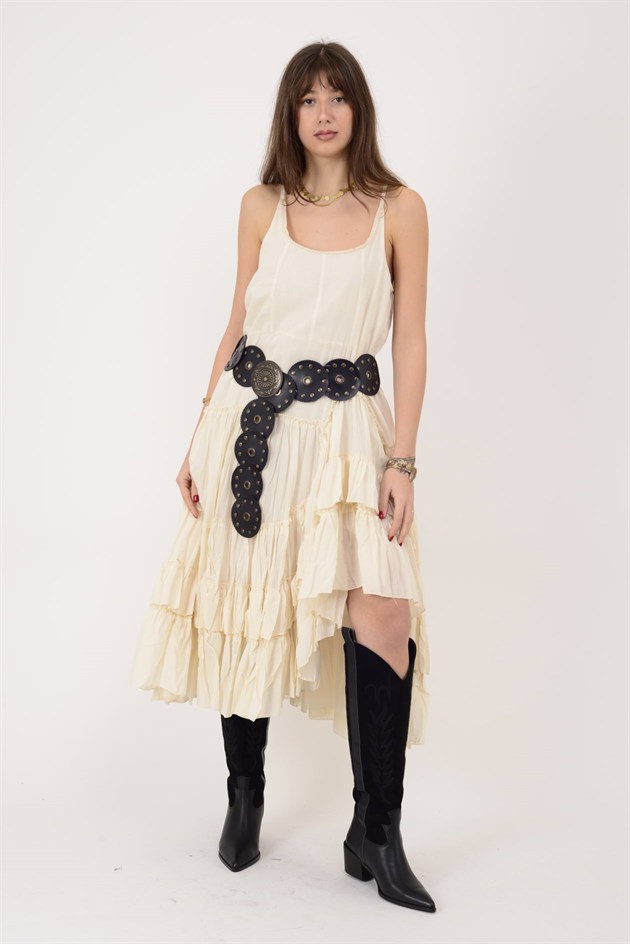 AN10475 KARMEN ASKILI HAM BOHEM ELBİSE