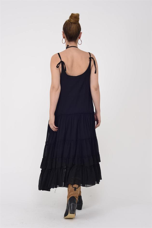 AN10475 KARMEN ASKILI HAM BOHEM ELBİSE