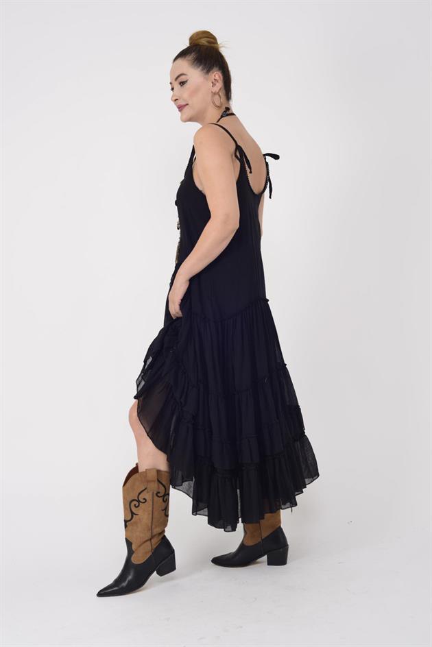 AN10475 KARMEN ASKILI HAM BOHEM ELBİSE