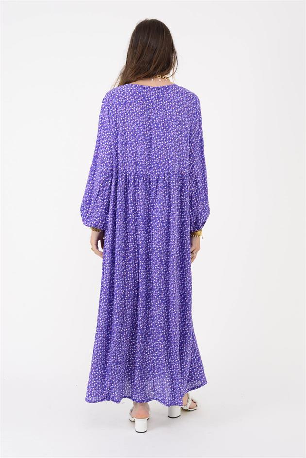 AN10494 PÜSKÜL DETAYLI ÇITIR ÇİÇEK DESEN ELBİSE