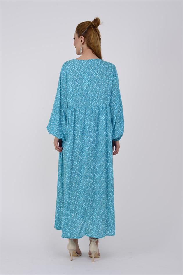 AN10494 PONPONLU ÇITIR ÇİÇEK DESEN ELBİSE