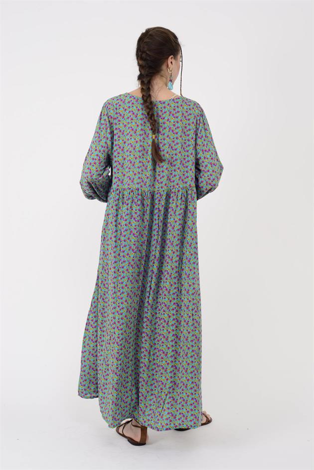 AN10494 PÜSKÜL DETAYLI ÇITIR DESEN ELBİSE