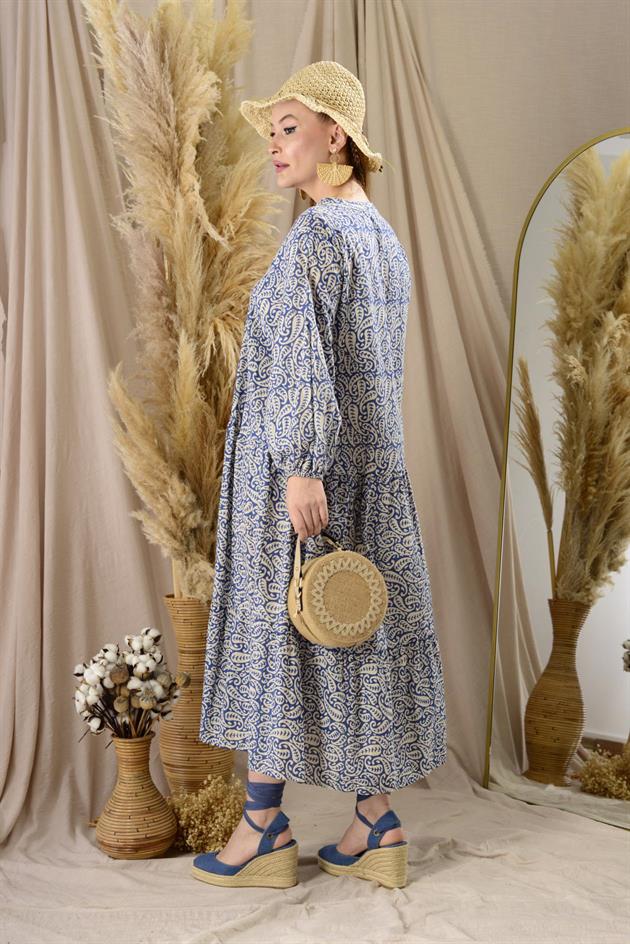 AN10500 MARIN DÜĞME DETAYLI ELBİSE