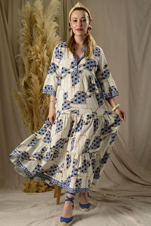 AN10502 GARNİ DETAYLI VOLAN ELBİSE