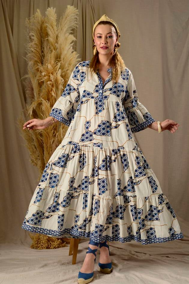 AN10502 GARNİ DETAYLI VOLAN ELBİSE