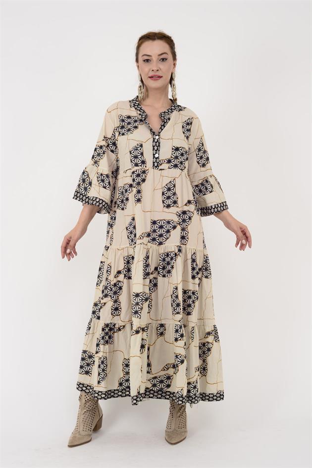 AN10502 GARNİ DETAYLI VOLAN ELBİSE