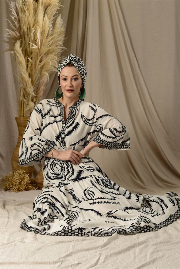 AN10502 MARIN GARNİ DETAYLI ELBİSE