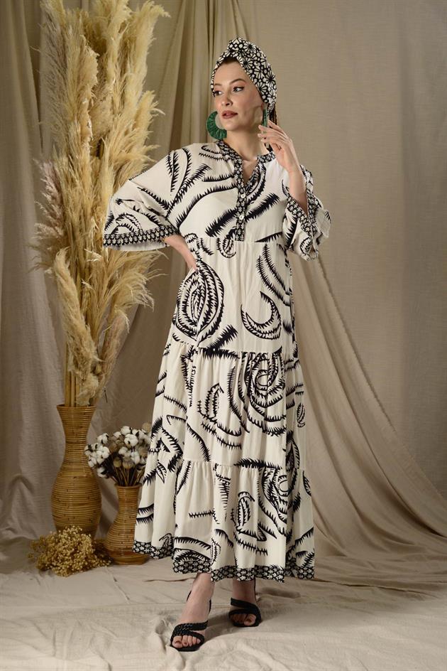 AN10502 MARIN GARNİ DETAYLI ELBİSE