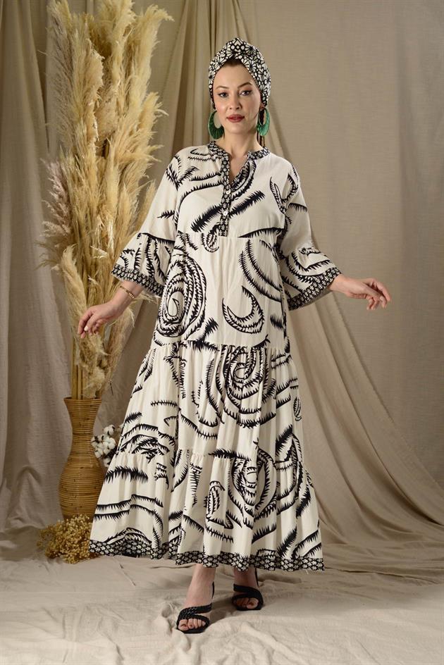 AN10502 MARIN GARNİ DETAYLI ELBİSE