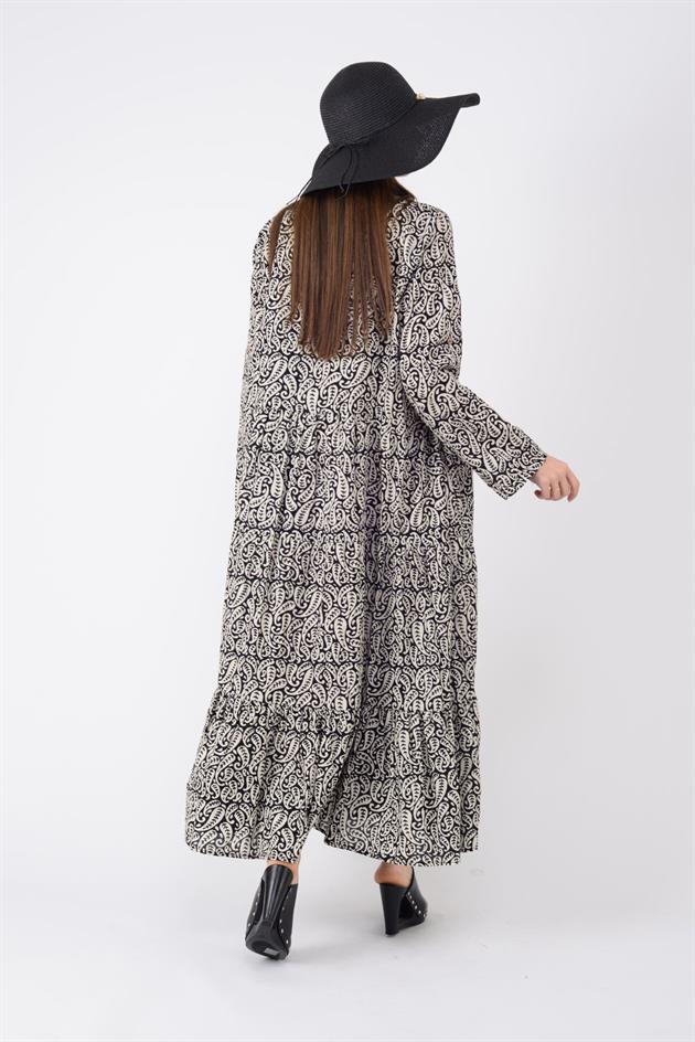 AN10504 MARIN DÜĞME DETAYLI VOLAN ELBİSE