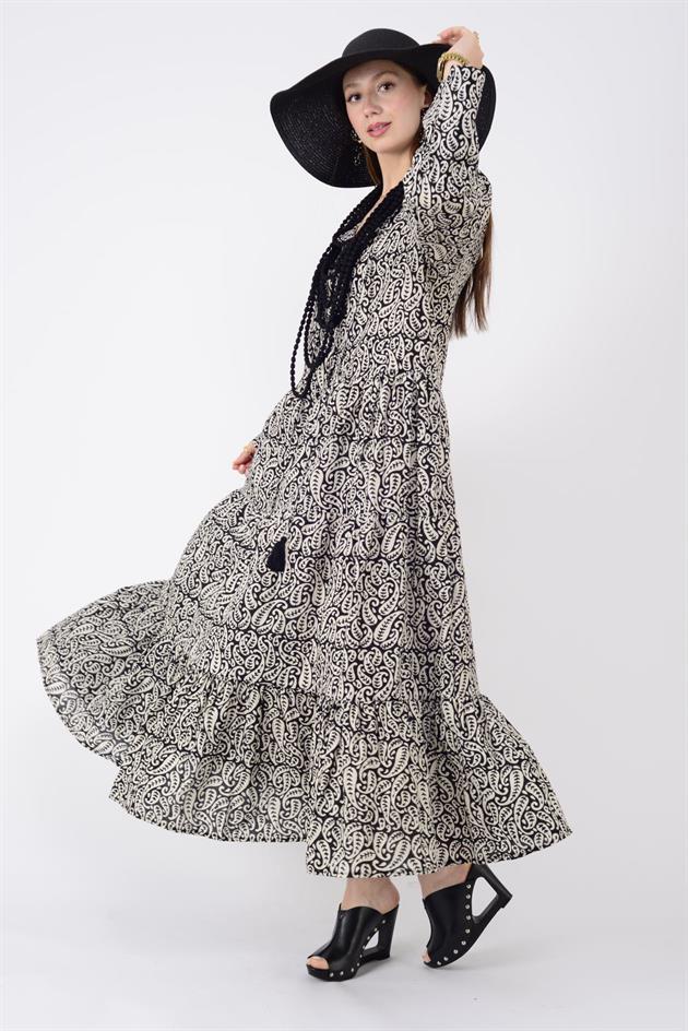 AN10504 MARIN DÜĞME DETAYLI VOLAN ELBİSE