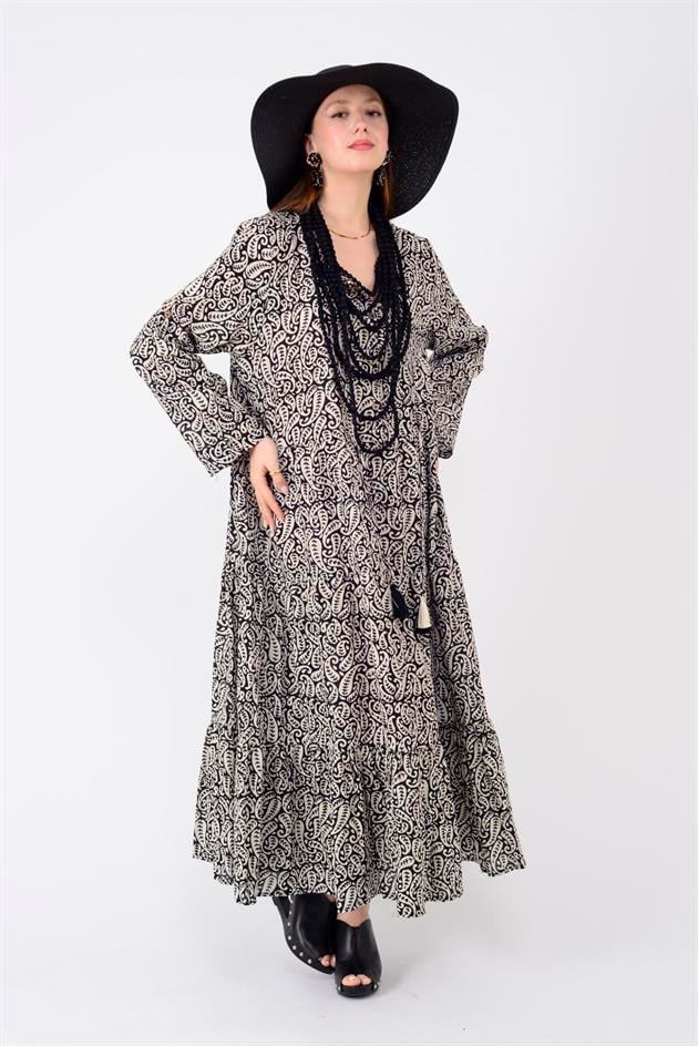 AN10504 MARIN DÜĞME DETAYLI VOLAN ELBİSE