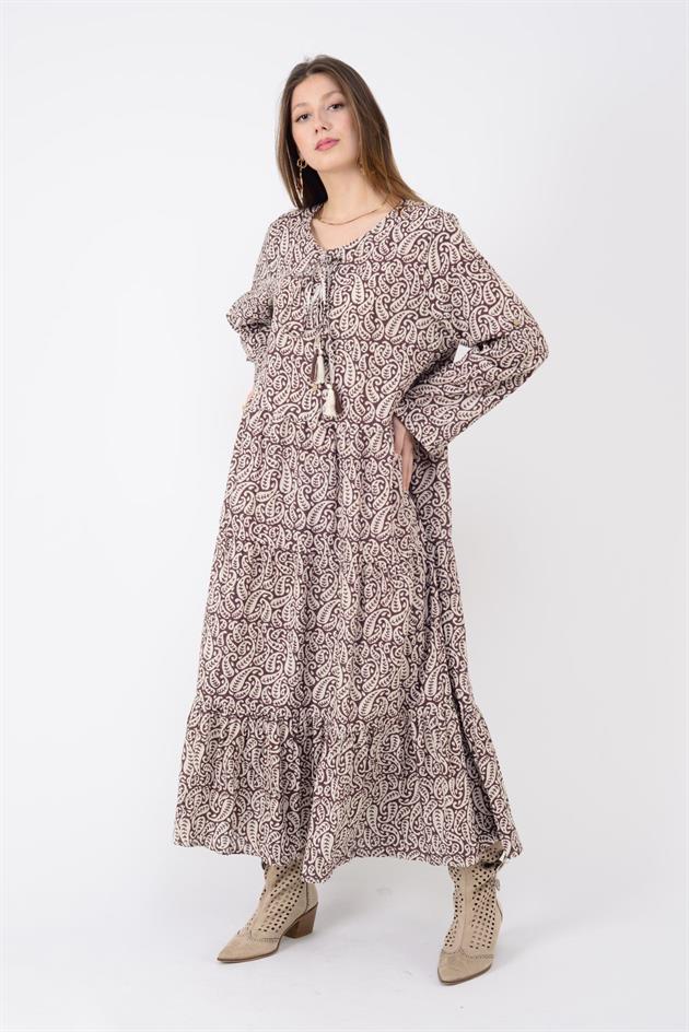 AN10504 MARIN DÜĞME DETAYLI VOLAN ELBİSE