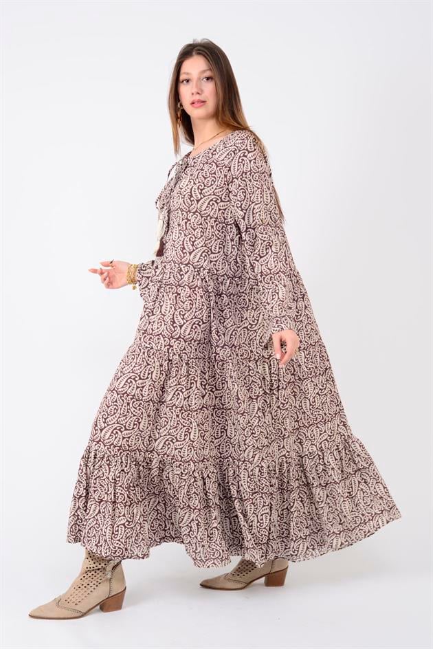 AN10504 MARIN DÜĞME DETAYLI VOLAN ELBİSE