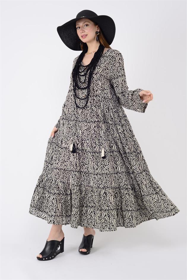 AN10504 MARIN DÜĞME DETAYLI VOLAN ELBİSE