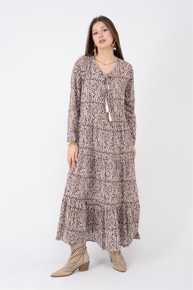 AN10504 MARIN DÜĞME DETAYLI VOLAN ELBİSE