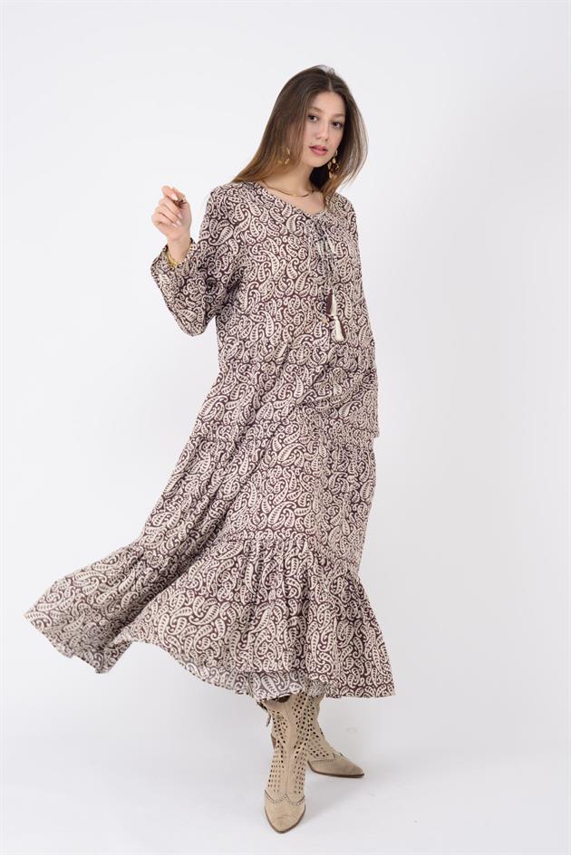 AN10504 MARIN DÜĞME DETAYLI VOLAN ELBİSE