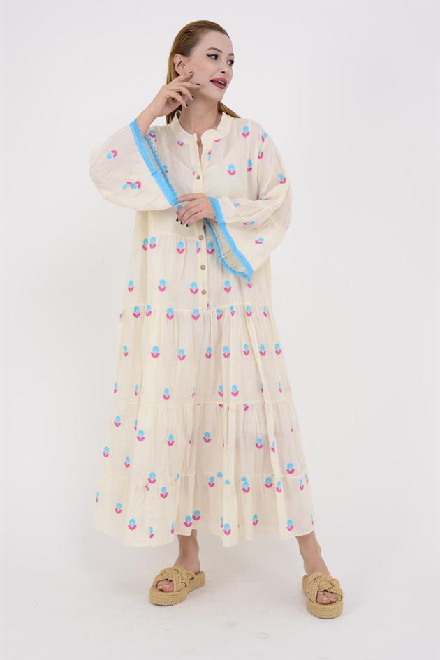 AN10512 FLORA DÜĞMELİ UZUN ELBİSE