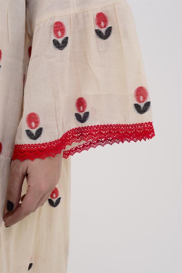 AN10512 FLORA DÜĞMELİ UZUN ELBİSE