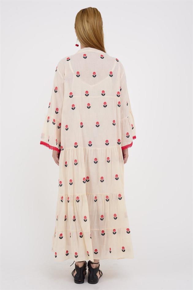 AN10512 FLORA DÜĞMELİ UZUN ELBİSE