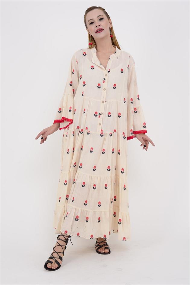 AN10512 FLORA DÜĞMELİ UZUN ELBİSE