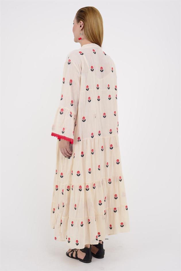 AN10512 FLORA DÜĞMELİ UZUN ELBİSE