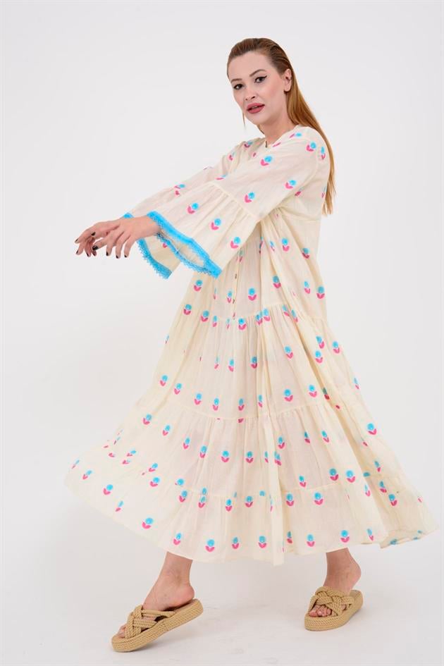 AN10512 FLORA DÜĞMELİ UZUN ELBİSE