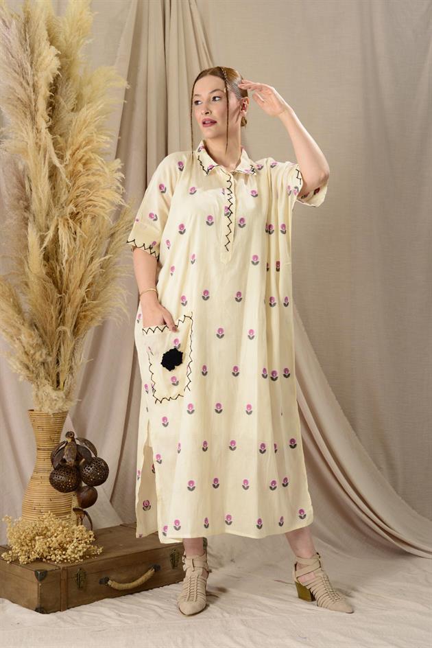 AN10515-2 FLORA CEP DETAYLI HAM ELBİSE