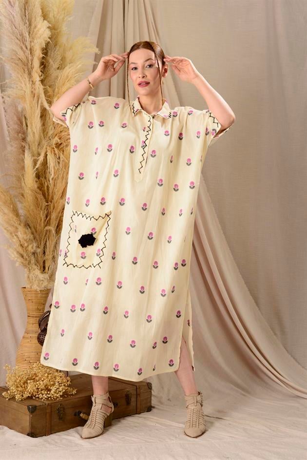 AN10515-2 FLORA CEP DETAYLI HAM ELBİSE