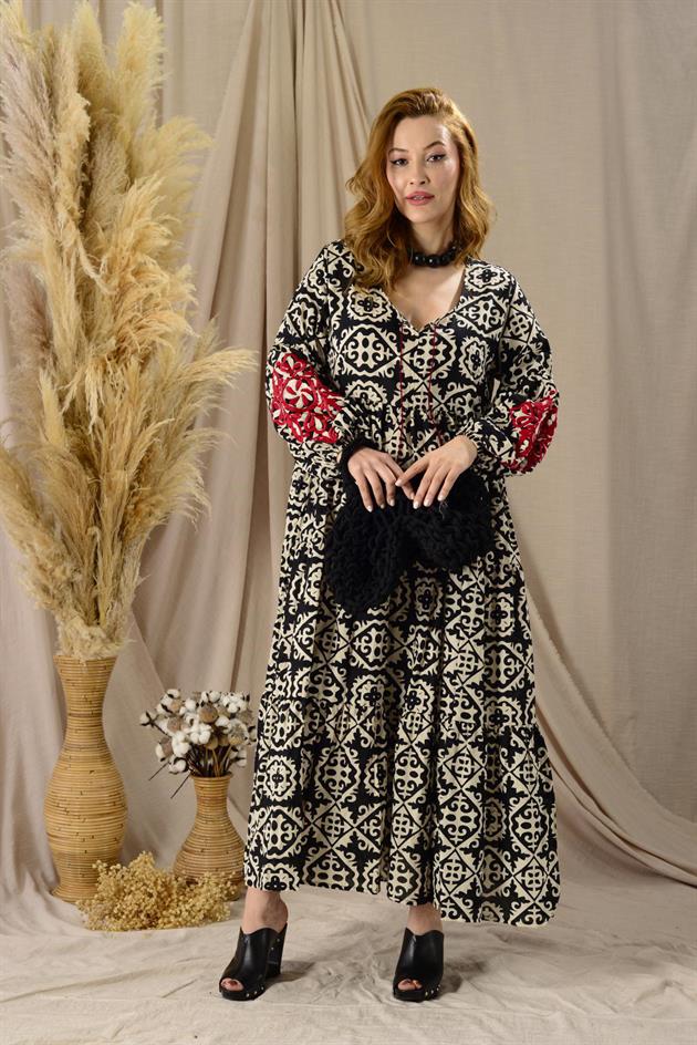 AN10516 MARIN NAKIŞ DETAYLI  ELBİSE