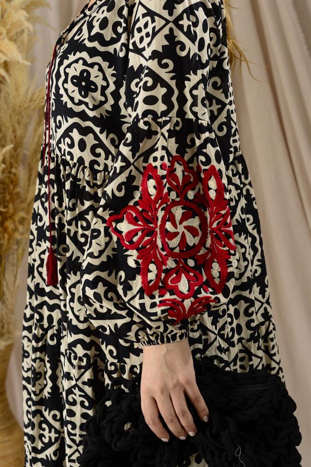 AN10516 MARIN NAKIŞ DETAYLI  ELBİSE