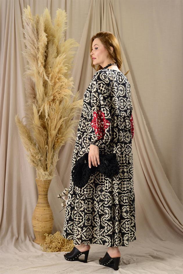 AN10516 MARIN NAKIŞ DETAYLI  ELBİSE