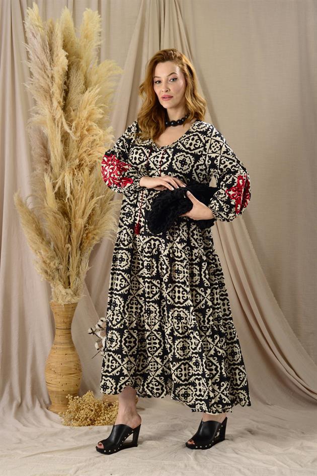 AN10516 MARIN NAKIŞ DETAYLI  ELBİSE